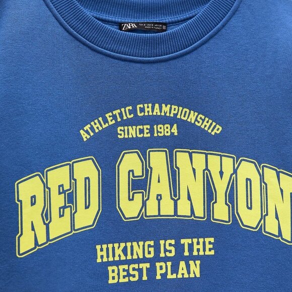NEW Zara Blue Red Canyon Hiking Is Best Plan Graphic Text Print Sweatshirt Top M - Picture 9 of 10